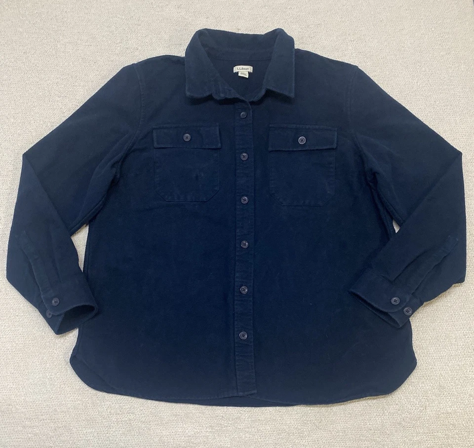 L.L. Bean Chamois Shirt Women’s Petite Large Navy Blue Cloth Button Up Collared - Image 1 of 4