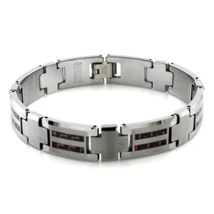 Brazalete de motociclista para hombre con incrustaciones de fibra de carbono rojo doble fila de carburo de tungsteno 8,5" - Imagen 1 de 4