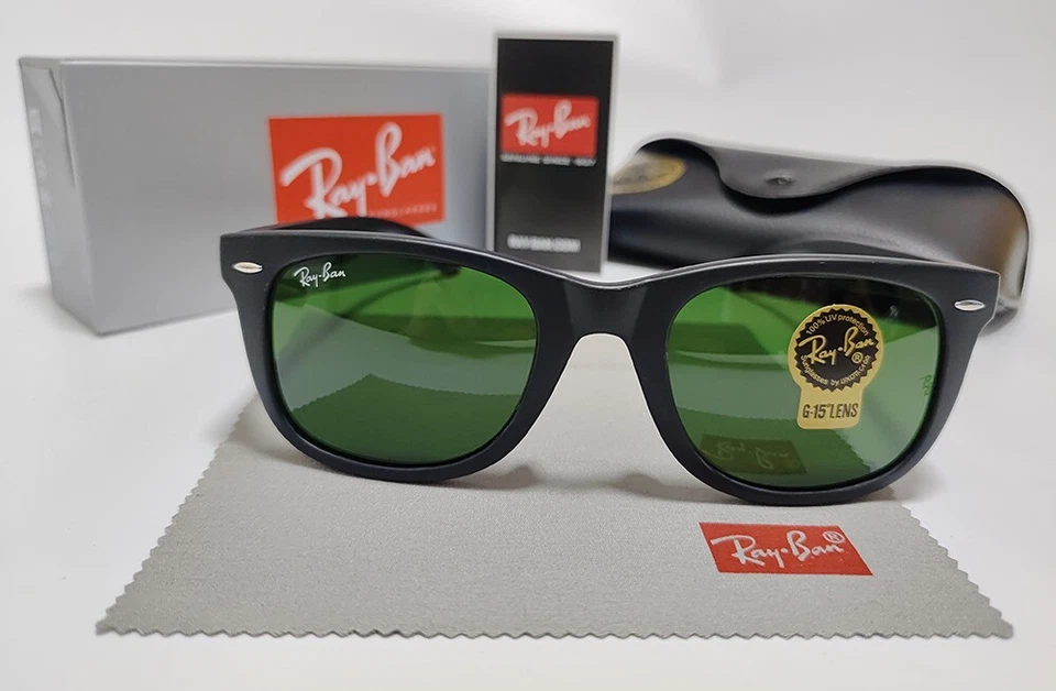 RAYBAN Ray-Ban Wayfarer RB2140 Sunglasses Gloss Black Frame G15 Green Lens