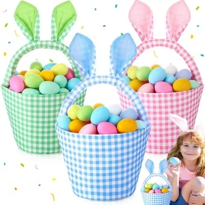 3 Pcs Easter Bunny Basket Personalized Egg Hunt Basket Bags with Rabbit Ears ... - Picture 1 of 7
