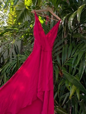 100% silk dress asymmetrical haute hippie M pink made in usa empire waist  fairy - Image 1 of 4