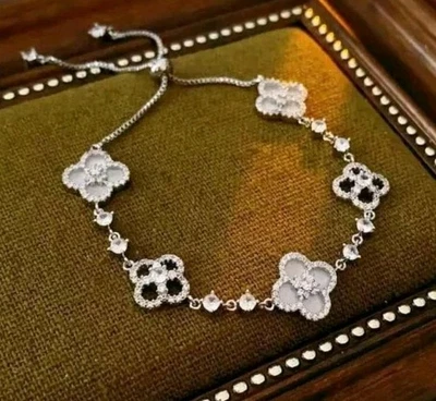 Pulseiras trevo dupla face ajustáveis aço inoxidável zircônia - Imagem 1 de 3