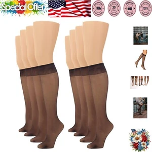 8 Pair Plus Size Women's Sheer Knee Highs with Comfort Top - Midnight Black - Picture 1 of 7