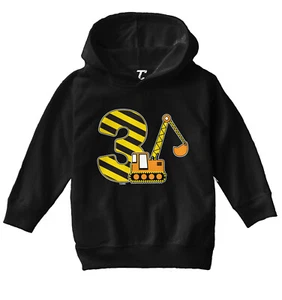 Third Birthday - Digger Excavator Construction Vehicle Toddler/Youth Hoodie - Picture 1 of 12