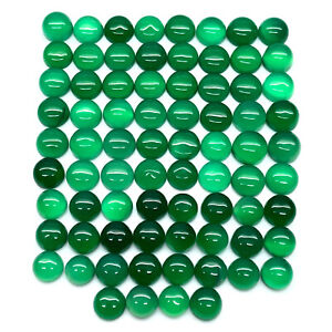 Natural Green Onyx 75 Pcs 7mm-8mm Round Cabochon Loose Untreated Gemstones Lot