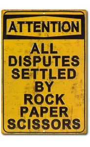Funny Vintage Looking attention all disputes settled by rock paper scissors sign - Picture 1 of 5