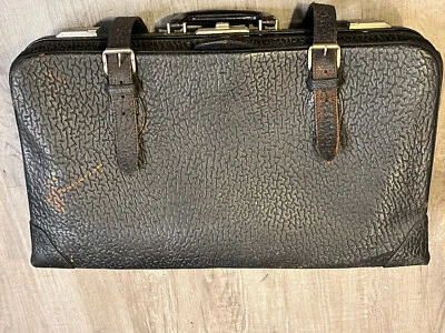 Bolso de Lona Vintage Dividido Piel de Vaca Cuero Negro y Lona 24 X 13 Fin de Semana con Llave Foto 1 de 4