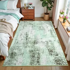 Washable Abstract Area Rug 3x5 Green Modern Living Room Rug Non-Slip Non-Shed... - Picture 1 of 8