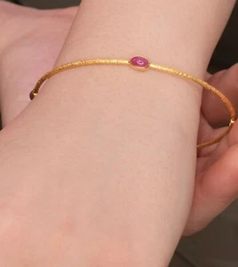 18K Gold Ruby Gemstone Handmade Anniversary Gift Bangle Wedding Bracelet Jewelry - Picture 1 of 9