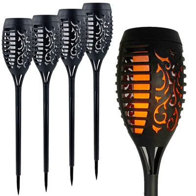 4er Set Solar Gartenfackeln Solarleuchten Flammeneffekt flackerndes LED-Licht - Bild 1 von 4