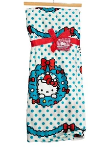 Hello Kitty Christmas Holiday Plush Throw Blanket with Polka Dots and Wreaths - Picture 1 of 6