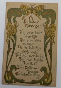 1911 A Birthday Message Art Nouveau Butterflies Postcard L.F. Pease Buffalo NY - Picture 1 of 3