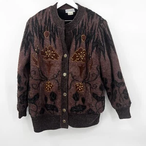Chaqueta vintage Betabel bordada de piel sintética forrada con botones marrón talla grande - Imagen 1 de 7