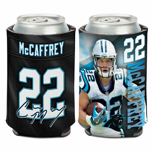 CHRISTIAN MCCAFFREY CAROLINA PANTHERS 2 SIDED SOFT FOAM CAN BOTTLE COOZIE COOLER Cover
