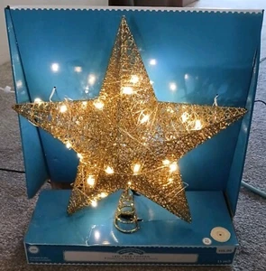 LED Star Christmas Tree Topper 15" Gold Holiday Time Lights Up Sparkles - Picture 1 of 8