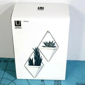 Jarrón jardinera colgante Umbra Trigg decoración de pared pequeño conjunto de 2 blanco/latón ¡NUEVO EN CAJA! - Imagen 1 de 2