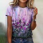 Stilvolles Freizeit-T-Shirt mit Blumenmuster Rundhals Ausschnitt Damen Sommer M