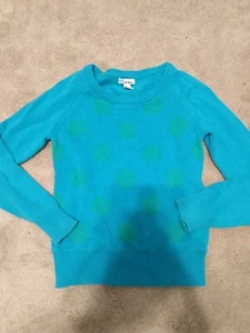 Nice Old Navy Girls Size L Large Long Sleeve teal with green poka dots Sweater  - Picture 1 of 4