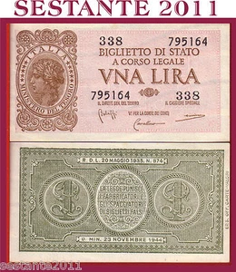 ITALIA, ITALY, 1 LIRA LUOGOTENENZA 23.11. 1944, P. 29b, FDS / UNC, BOLAFFI C G - Imagen 1 de 1