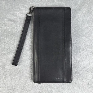 TUMI umlaufender Reißverschluss Reise Geldbörse Organizer Kartenetui Kalbsleder Clutch schwarz Leder - Bild 1 von 7
