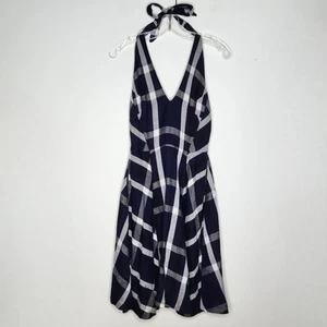 Eva Franco Anya Kleid marine kariert Damen 8 Neckholder Leinen Viskose Fit and Flare - Bild 1 von 10