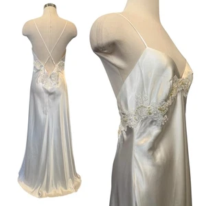 1999 Victoria’s Secret Silky Satin Sequin White Vintage Maxi Gown Slip Dress L - Picture 1 of 9