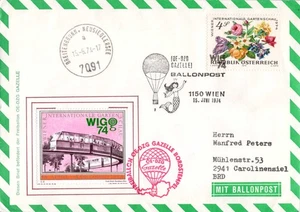 Österreich, Ballonpost Beleg WIG 74 Freiballon Gazelle 1974 nach BRD - Picture 1 of 3