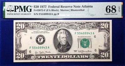 1977 $20 Federal Reserve Note Fr-2072-F Atlanta PMG68 Superb Gem EPQ - Image 1 of 2
