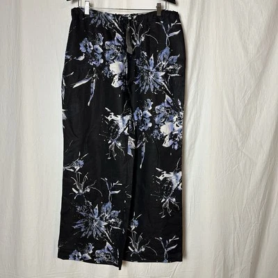 Chico’s Pantalón Negro con Púrpura y Blanco Floral Mezcla Lino US Med 12/14 Chico’s 2 Foto 1 de 4