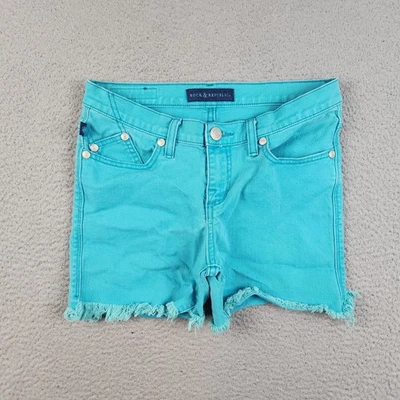 Rock & Republic Lolita Cut Off Denim Shorts Womens 8 Turquoise Blue Cotton Blend - Image 1 of 4