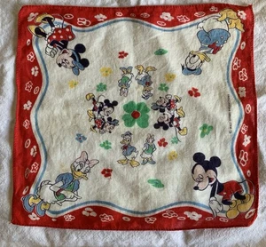 Disney Handkerchief Vintage Child's Mickey Minnie Mouse Donald Daisy Duck - Picture 1 of 6
