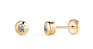 Pendientes oro 18k 750 Mls. Chatón Y Circonita. 4 MM. - Imagen 1 de 3