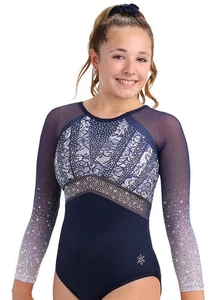 NEW! Camille Navy and White Gymnastics Competition Leotard by Snowflake Designs - Picture 1 of 3