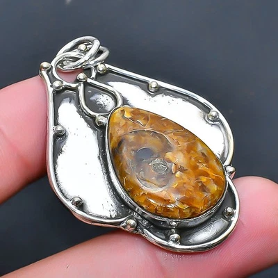 Кулон ювелирный ручной работы с ископаемыми аммонитами драгоценными камнями 2,27 дюйма A934 - Изображение 1 из 3