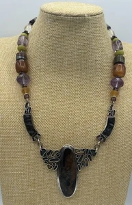 Vtg Jeremy & Carrie Gicker 2002 Artistic Bead & Sterling Silver Necklace 18.5 - Picture 1 of 3