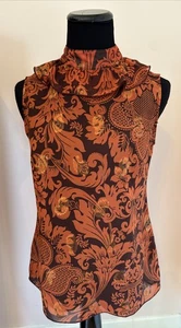 ANNA SUI for TARGET Sheer High Neck Ruffle Collar Metallic Paisley Swirls Size S - Picture 1 of 15