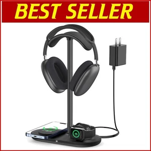 Stylish Aluminum Headphone Holder with Wireless Charging Pad and iWatch Charger - Picture 1 of 11