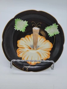 Occupied in Japan decorative plate trinket dish Black with hisbiscus flower - Picture 1 of 2
