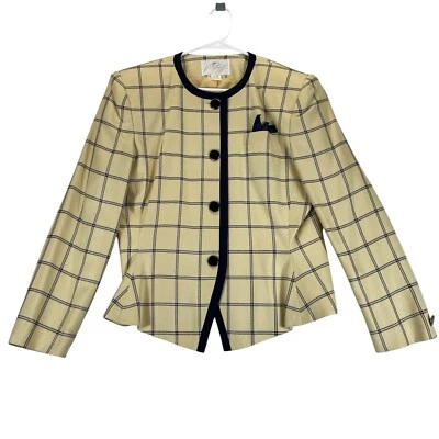 Blazer vintage años 80 Dynasty para mujer 12 amarillo azul a rayas forrado Lord & Taylor Foto 1 de 4