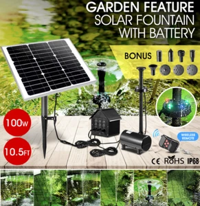 100W Solar Fountain Water Pump Battery and LED Light 900L/H Garden 6 fountains - Picture 1 of 1