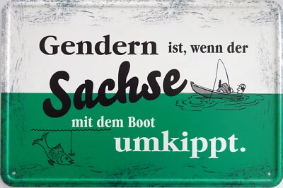 VIELESGUENSTIG BY ROBBY WANKA Schild Blechschild 20x30 cm - Gendern ist wenn Sachse mit Boot umkippt sächsisch