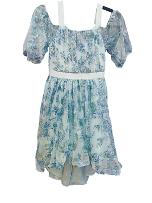 Vestido Corazones Lentejuelas 12 Jóvenes Niñas Azul Aqua Princesa Brillo Lentejuelas Vestido de Baile Foto 1 de 4