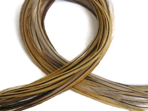 10 Pieces - Golden Badger Thin Long Whiting Farm Rooster Hair Extension Feathers - Picture 1 of 3