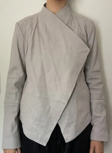 GILI Echtleder Jacke Grau Lila Strickjacke Offene Fronttaschen Damen Neu - Bild 1 von 20