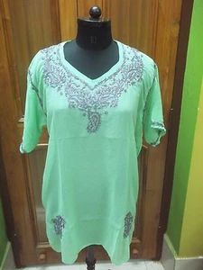 TUNIC GEORGETTE ETHNIC 2XL 47" 4XL 50 HANDMADE CHIKAN EMBROIDERY TOP KURTA KURTI - Picture 1 of 6