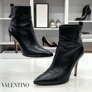 Valentino Rockstud Botas Cortas de Cuero Talla 39 Negro Cremallera Lateral Tacón Alto - Imagen 1 de 24