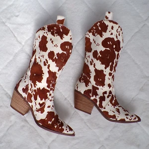 DINGO Hair On Leather Cowgirl Boot, Mid-Calf Cow Print Comfortable Statement NIB - Picture 1 of 13