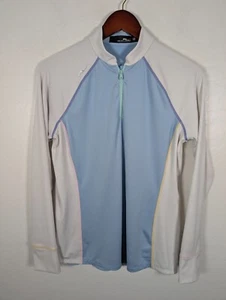 RLX Ralph Lauren Top Womens Medium Blue Ivory 1/4 Zip Pullover Long Sleeve Shirt - Picture 1 of 11