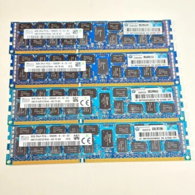 4 X 8GB (32GB) SK Hynix 2RX4 PC3L-10600R-9-12-E2 HP Certified Server RAM - Image 1 of 4