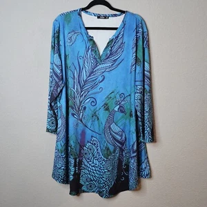 Lily by Firmiana Dress Tunic Top Womens Plus 4XL Blue Peacock Vibrant Blue Bird - Picture 1 of 11